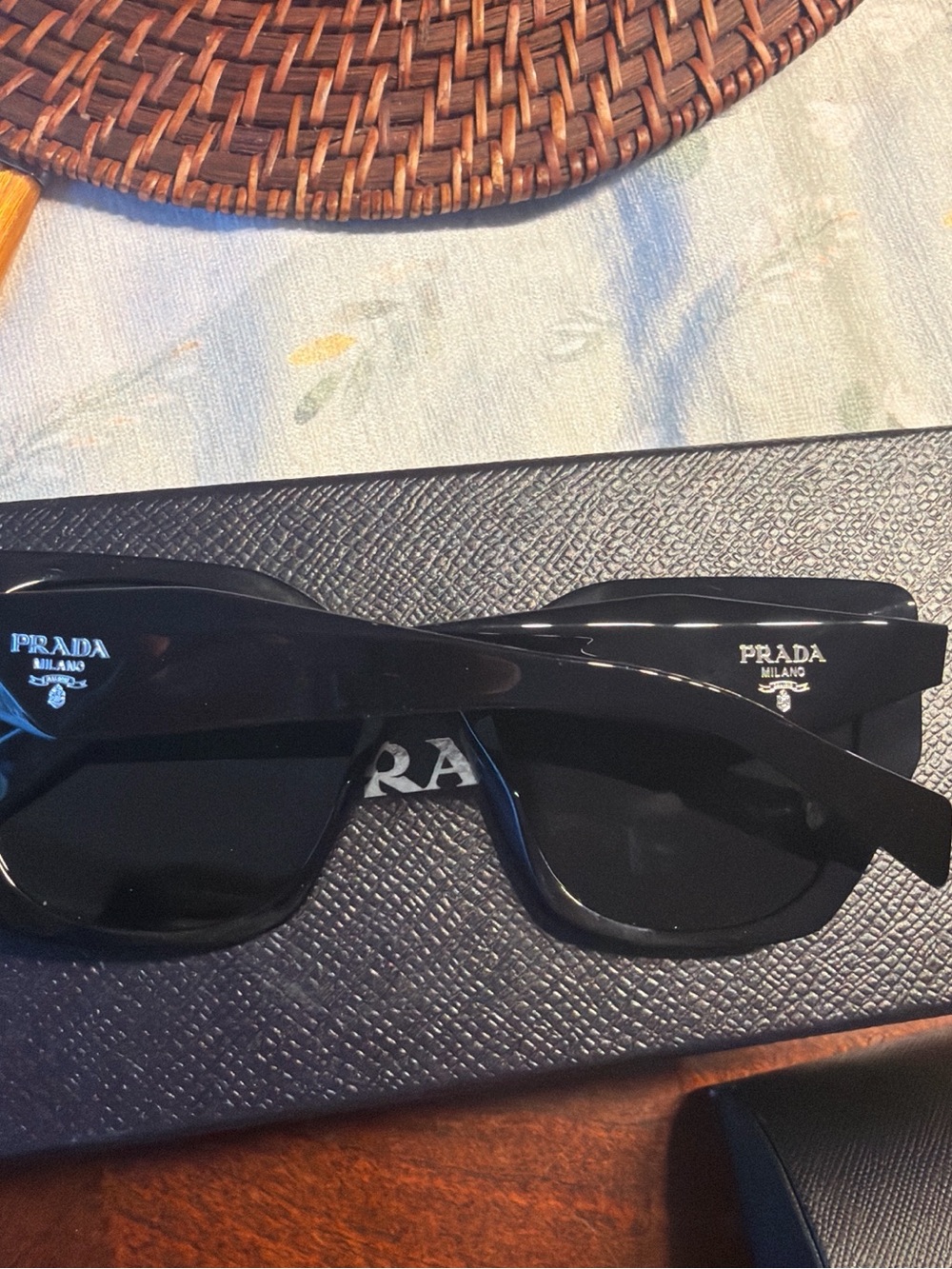 Prada Black Rectangular Logo Sunglasses